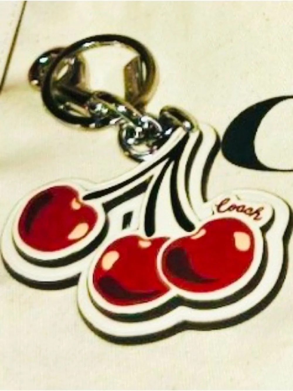 Coach White Cloud Cherry Keychain bag Charm CZ092 with Silver Hardware - NWOT